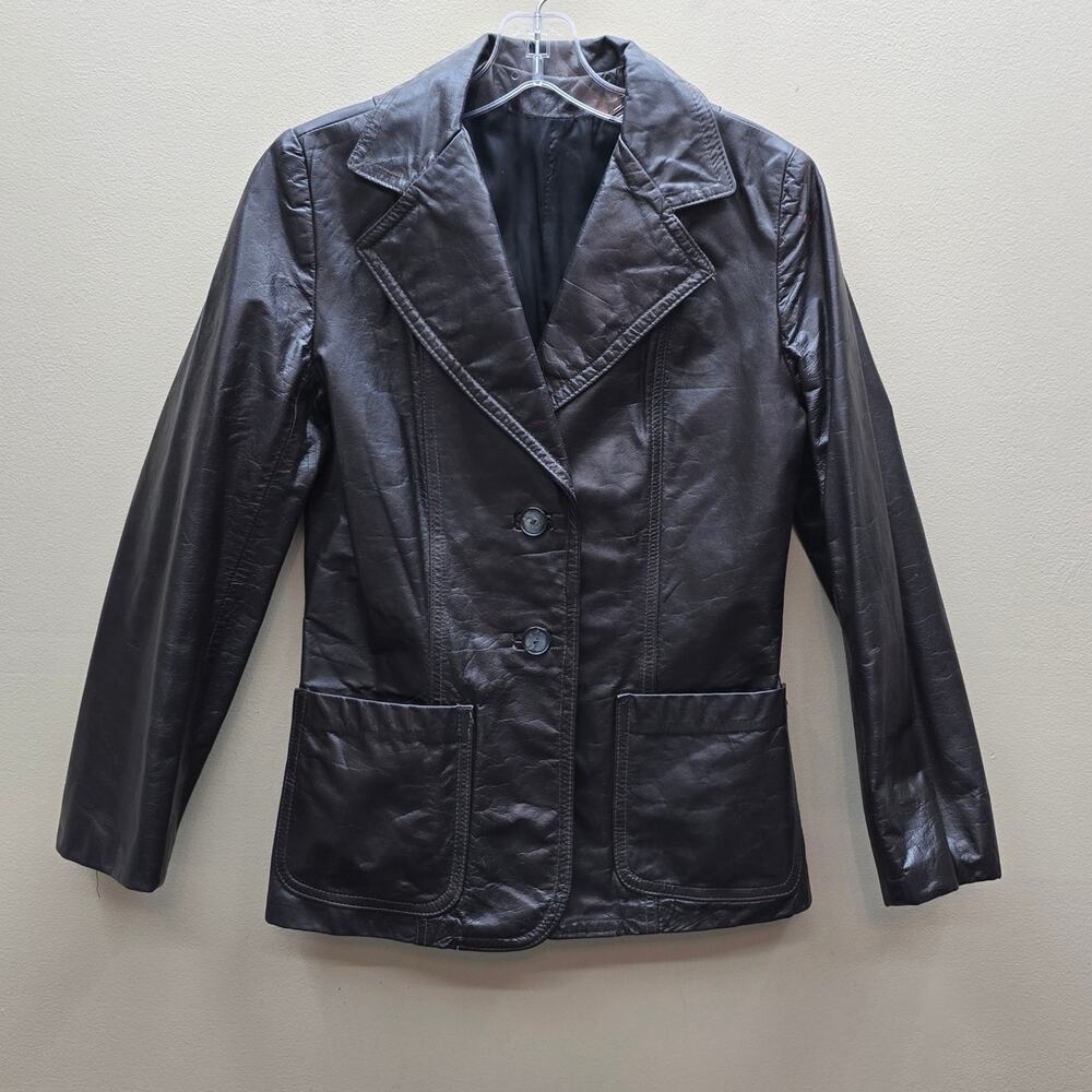 Vintage General Leather Women's Button Front Blazer Jacket Brown Size 9/10